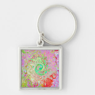 Groovy Abstract Retro Deel Groen Vloeibaar Zwenk Sleutelhanger