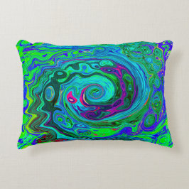 Groovy Abstract Retro Green en Blue Swirl Accent Kussen