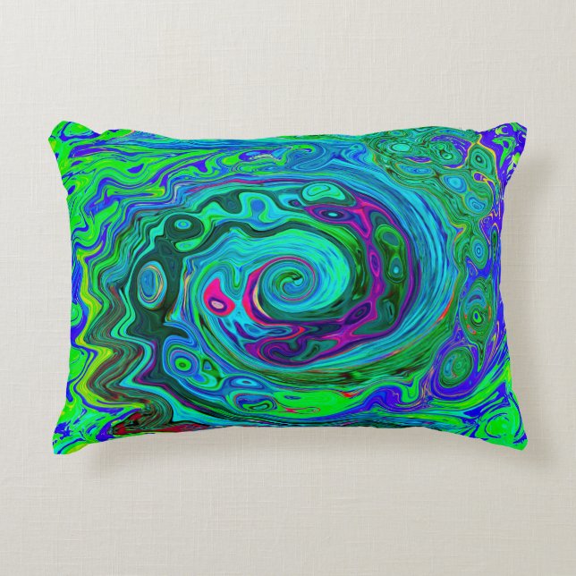 Groovy Abstract Retro Green en Blue Swirl Accent Kussen (Voorkant)