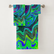 Groovy Abstract Retro Green en Blue Swirl