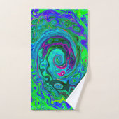 Groovy Abstract Retro Green en Blue Swirl Bad Handdoek (Handdoek)