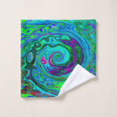 Groovy Abstract Retro Green en Blue Swirl Bad Handdoek (Wasdoekje)