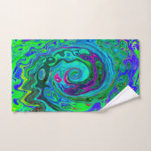Groovy Abstract Retro Green en Blue Swirl Bad Handdoek (Handdoek)