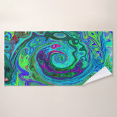 Groovy Abstract Retro Green en Blue Swirl Badhanddoek (Badhanddoek)