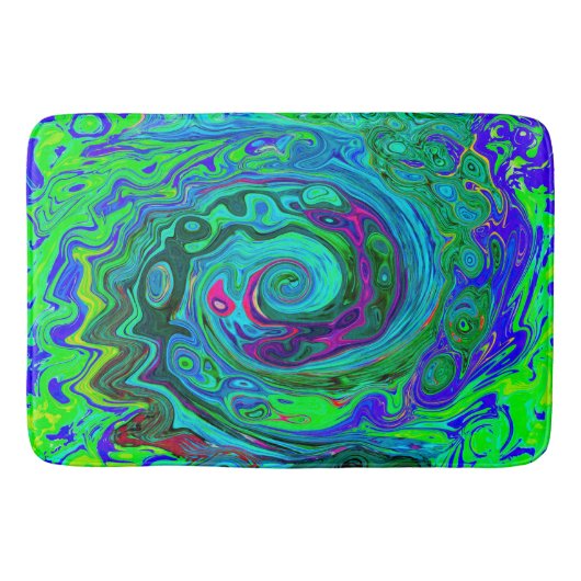 Groovy Abstract Retro Green en Blue Swirl Badmat (Voorkant)