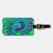 Groovy Abstract Retro Green en Blue Swirl Bagagelabel (Voorkant horizontaal)