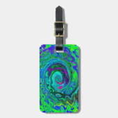 Groovy Abstract Retro Green en Blue Swirl Bagagelabel (Voorkant verticaal)
