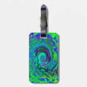 Groovy Abstract Retro Green en Blue Swirl Bagagelabel (Achterkant verticaal)