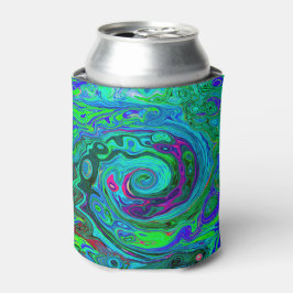 Groovy Abstract Retro Green en Blue Swirl Blikjeskoeler