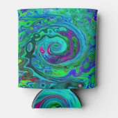 Groovy Abstract Retro Green en Blue Swirl Blikjeskoeler (Voorkant)