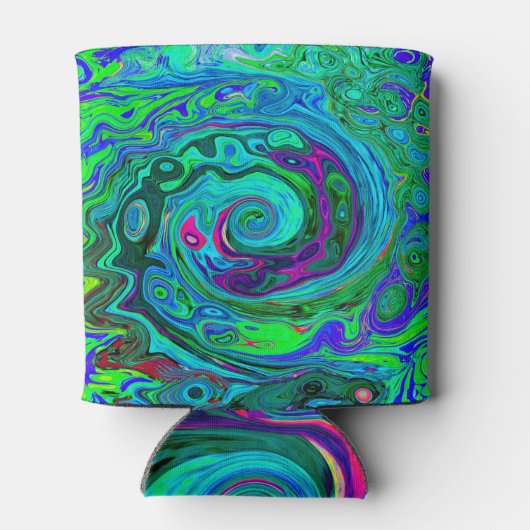Groovy Abstract Retro Green en Blue Swirl Blikjeskoeler (Achterkant)