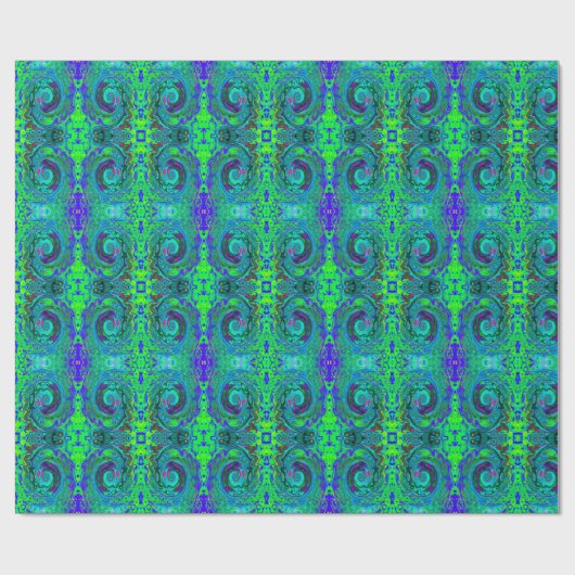 Groovy Abstract Retro Green en Blue Swirl Cadeaupapier (Vlak)