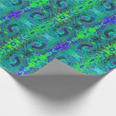 Groovy Abstract Retro Green en Blue Swirl Cadeaupapier (Hoek)