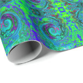 Groovy Abstract Retro Green en Blue Swirl Cadeaupapier (Rol Hoek)