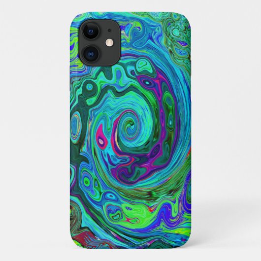 Groovy Abstract Retro Green en Blue Swirl Case-Mate iPhone Case (Achterkant)