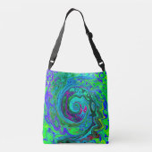 Groovy Abstract Retro Green en Blue Swirl Crossbody Tas (Achterkant)