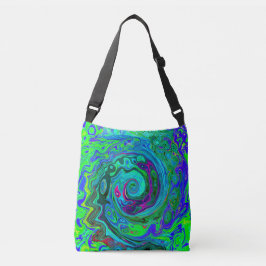 Groovy Abstract Retro Green en Blue Swirl Crossbody Tas