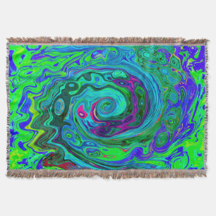 Groovy Abstract Retro Green en Blue Swirl Deken