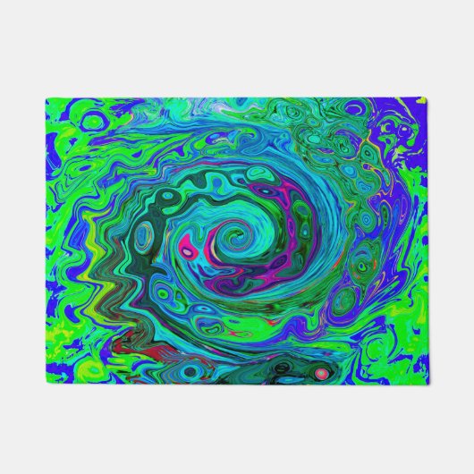 Groovy Abstract Retro Green en Blue Swirl Deurmat (Voorkant)