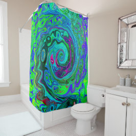 Groovy Abstract Retro Green en Blue Swirl Douchegordijn