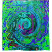 Groovy Abstract Retro Green en Blue Swirl Douchegordijn (Voorkant)