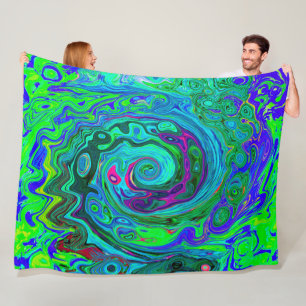 Groovy Abstract Retro Green en Blue Swirl Fleece Deken