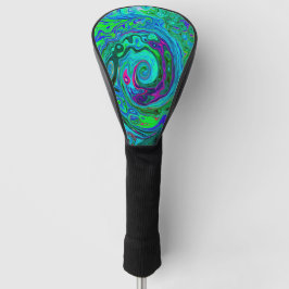 Groovy Abstract Retro Green en Blue Swirl Golfheadcover