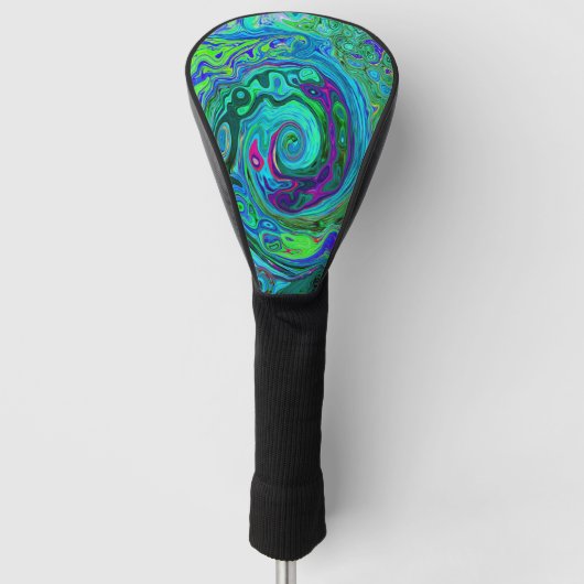 Groovy Abstract Retro Green en Blue Swirl Golfheadcover (Voorkant)