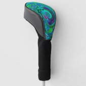 Groovy Abstract Retro Green en Blue Swirl Golfheadcover (Schuin)