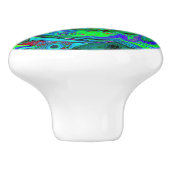 Groovy Abstract Retro Green en Blue Swirl Keramische Knop (Zijkant)