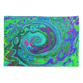 Groovy Abstract Retro Green en Blue Swirl Kussensloop (Achterkant)