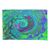 Groovy Abstract Retro Green en Blue Swirl Kussensloop (Voorkant)
