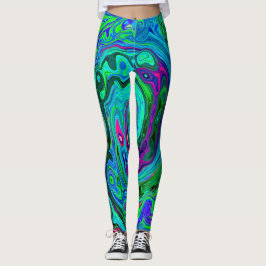 Groovy Abstract Retro Green en Blue Swirl Leggings