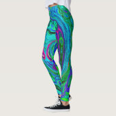 Groovy Abstract Retro Green en Blue Swirl Leggings (Links)