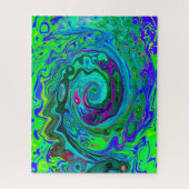 Groovy Abstract Retro Green en Blue Swirl Legpuzzel (Verticaal)