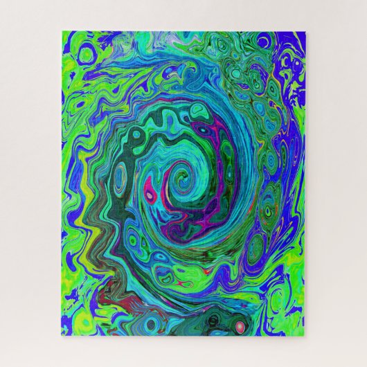 Groovy Abstract Retro Green en Blue Swirl Legpuzzel (Verticaal)