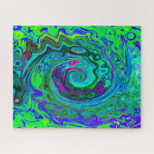 Groovy Abstract Retro Green en Blue Swirl Legpuzzel (Horizontaal)