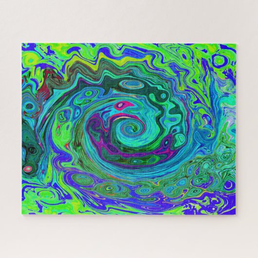 Groovy Abstract Retro Green en Blue Swirl Legpuzzel (Horizontaal)