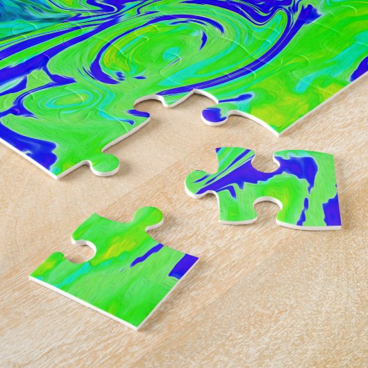 Groovy Abstract Retro Green en Blue Swirl Legpuzzel (Zijkant)
