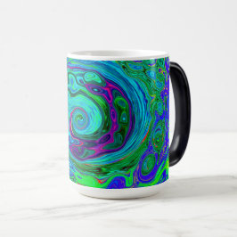 Groovy Abstract Retro Green en Blue Swirl Magische Mok