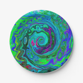 Groovy Abstract Retro Green en Blue Swirl Papieren Bordje