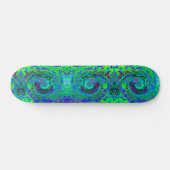 Groovy Abstract Retro Green en Blue Swirl Persoonlijk Skateboard (Horizontaal)