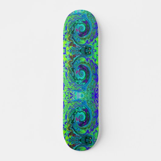 Groovy Abstract Retro Green en Blue Swirl Persoonlijk Skateboard (Voorkant)
