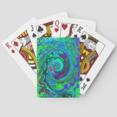 Groovy Abstract Retro Green en Blue Swirl Pokerkaarten (Achterkant)