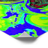 Groovy Abstract Retro Green en Blue Swirl Poster (Hoek)