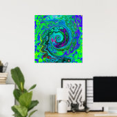 Groovy Abstract Retro Green en Blue Swirl Poster (Thuiskantoor)