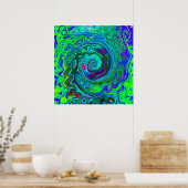 Groovy Abstract Retro Green en Blue Swirl Poster (Keuken)