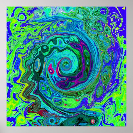Groovy Abstract Retro Green en Blue Swirl Poster (Voorkant)