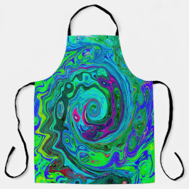 Groovy Abstract Retro Green en Blue Swirl Schort