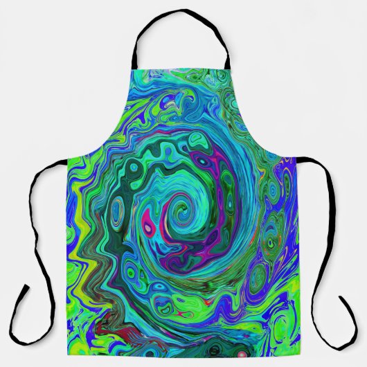Groovy Abstract Retro Green en Blue Swirl Schort (Voorkant)